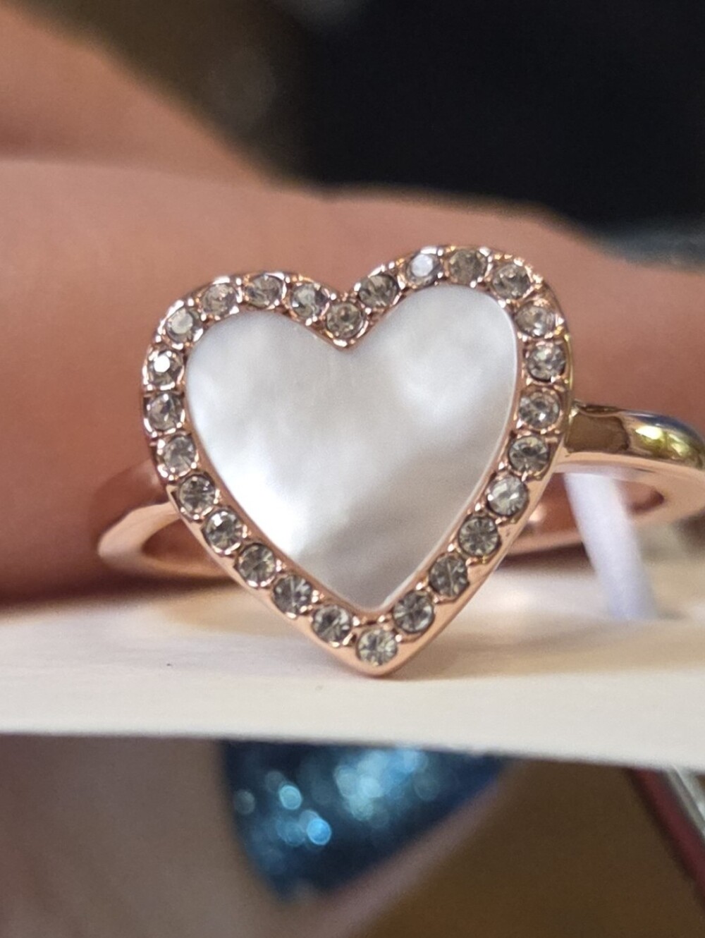 New Pura Vida 7 Rose Gold Heart Ring with Mother-of-Pearl & Crystal Accent